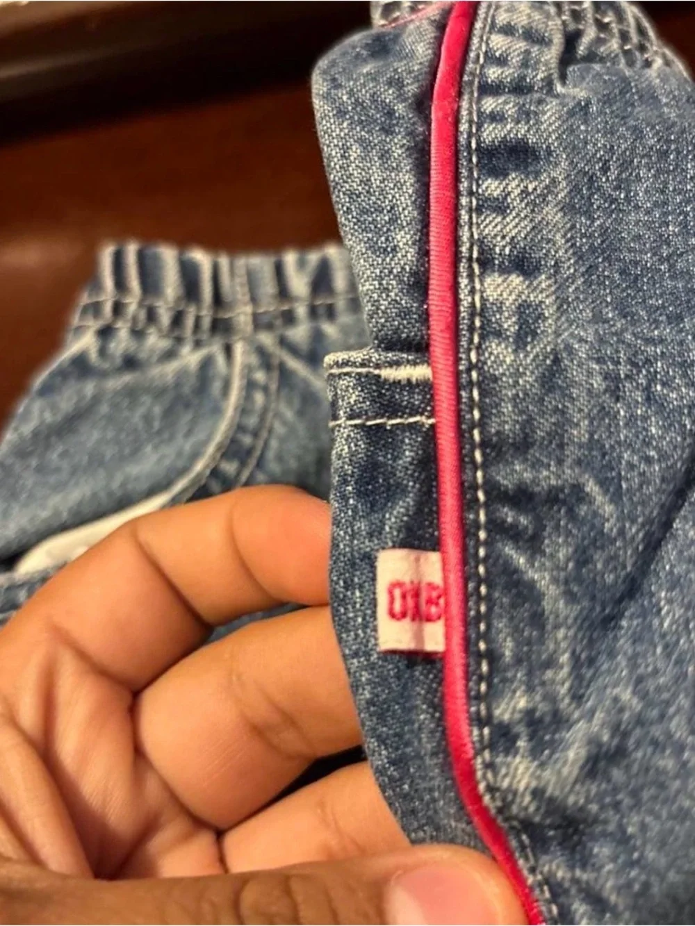 OshKosh B'gosh Blue Denim Drawstring Jeans with Heart Patches